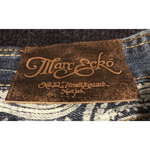 Vintage Marc Ecko Cut & Sew Skull Dagger Distressed Denim Jeans 34x32 P Wing Rlx - Picture 12 of 13